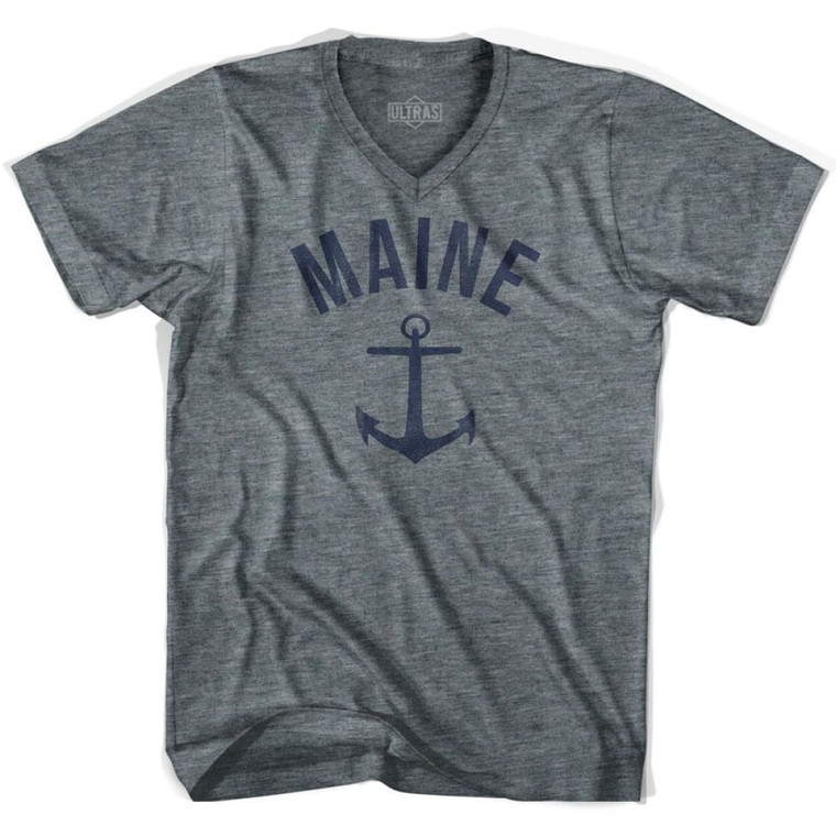 Maine State Anchor Home Tri-Blend Adult V-neck Womens T-shirt - Athletic Grey