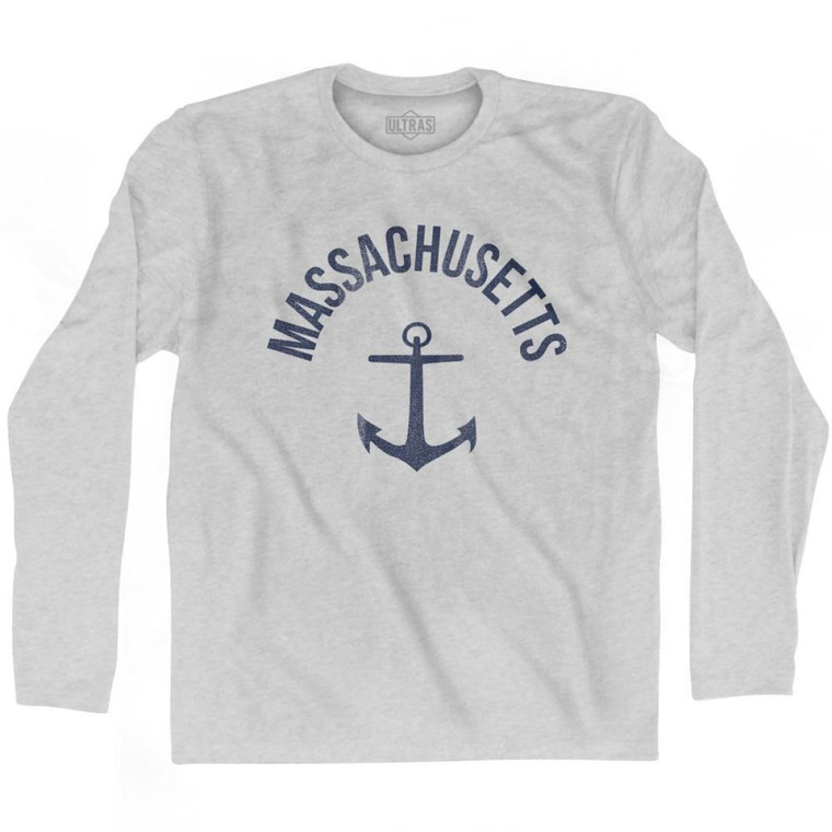 Massachusetts State Anchor Home Cotton Adult Long Sleeve T-Shirt - Grey Heather