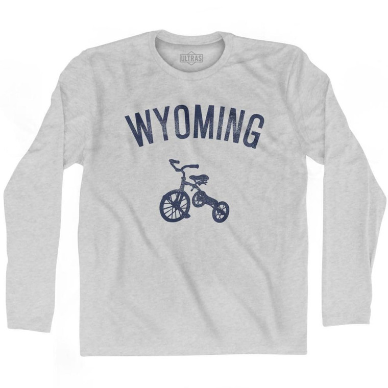Wyoming State Tricycle Adult Cotton Long Sleeve T-Shirt - Grey Heather