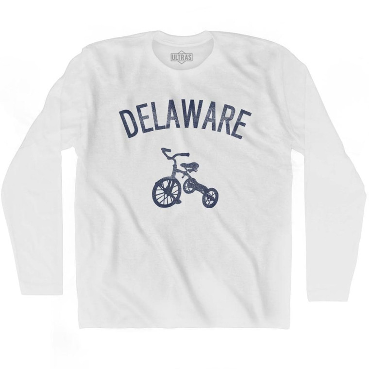 Delaware State Tricycle Adult Cotton Long Sleeve T-shirt - White