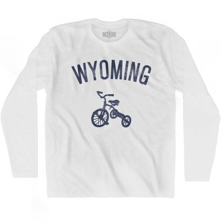 Wyoming State Tricycle Adult Cotton Long Sleeve T-shirt - White