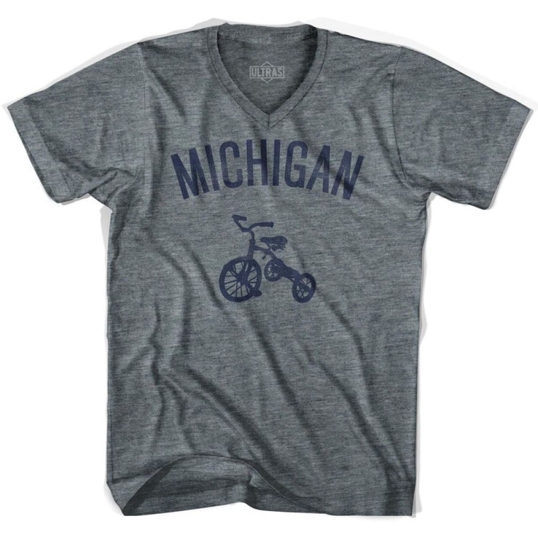 Michigan State Tricycle Adult Tri-Blend V-neck Womens T-shirt - Athletic Grey