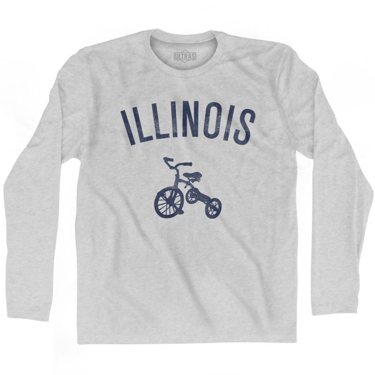 Illinois State Tricycle Adult Cotton Long Sleeve T-Shirt - Grey Heather