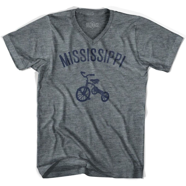 Mississippi State Tricycle Adult Tri-Blend V-neck Womens T-shirt - Athletic Grey