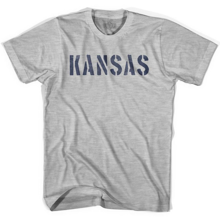 Kansas State Stencil Adult Cotton T-Shirt - Grey Heather