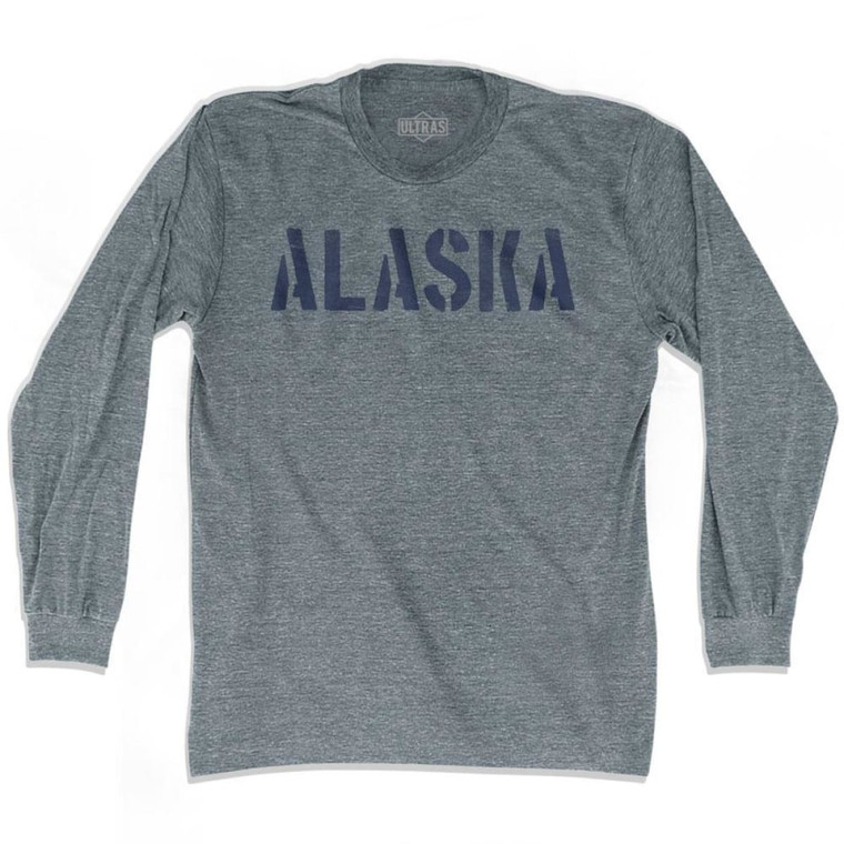 Alaska State Stencil Adult Tri-Blend Long Sleeve T-shirt - Athletic Grey