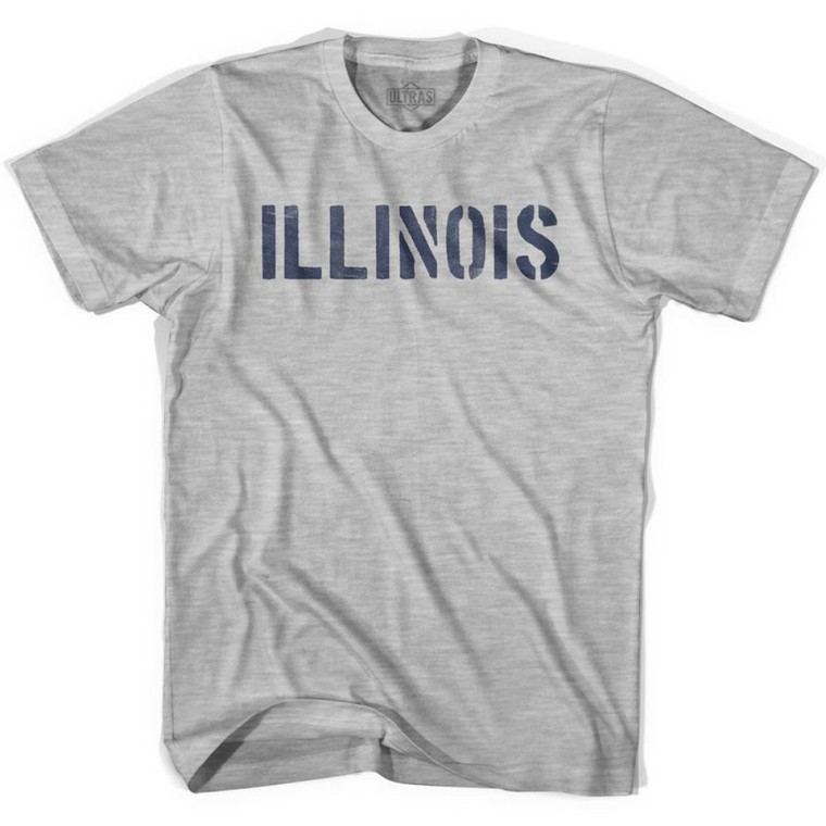 Illinois State Stencil Adult Cotton T-Shirt - Grey Heather