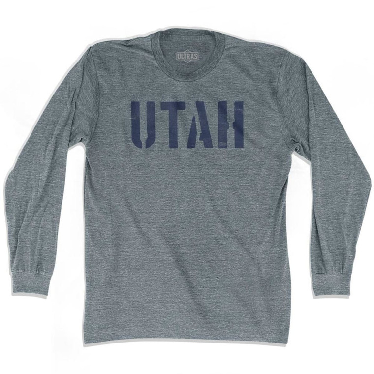 Utah State Stencil Adult Tri-Blend Long Sleeve T-shirt - Athletic Grey