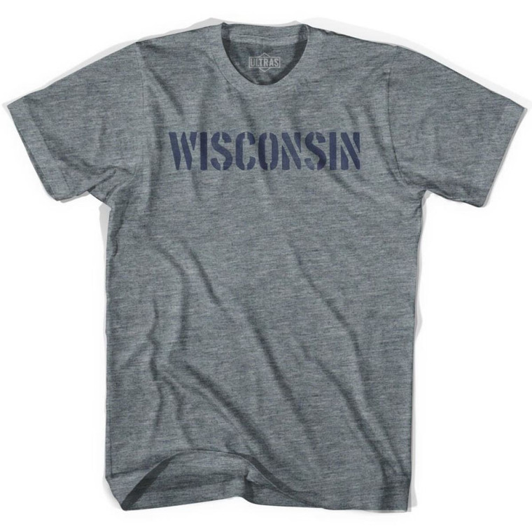 Wisconsin State Stencil Youth Tri-Blend T-shirt - Athletic Grey