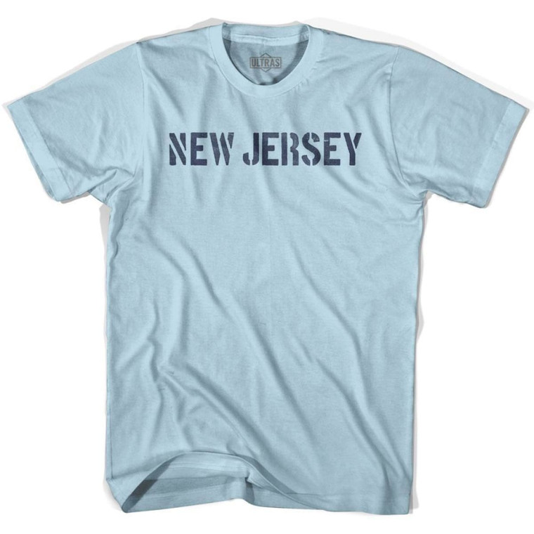 New Jersey State Stencil Adult Cotton T-Shirt - Light Blue