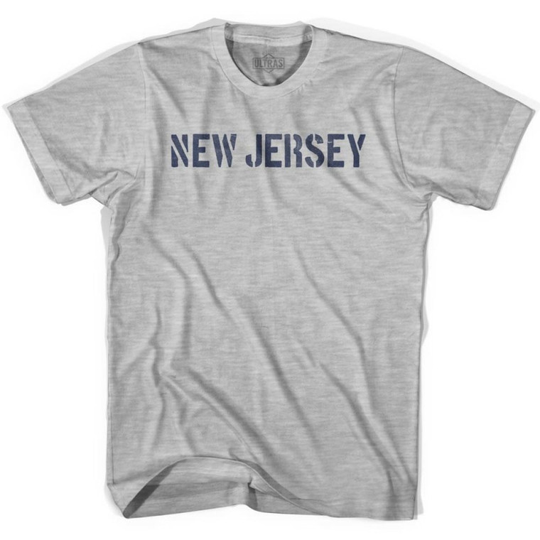 New Jersey State Stencil Youth Cotton T-Shirt - Grey Heather