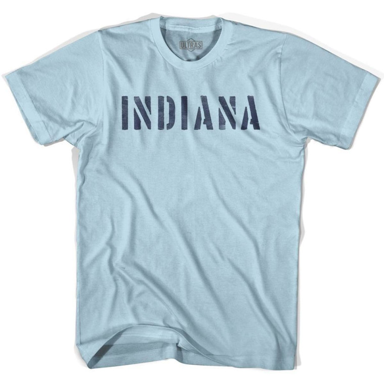 Indiana State Stencil Adult Cotton T-Shirt - Light Blue