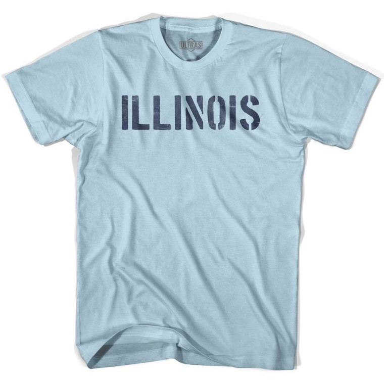 Illinois State Stencil Adult Cotton T-Shirt - Light Blue