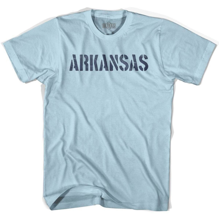 Arkansas State Stencil Adult Cotton T-Shirt - Light Blue