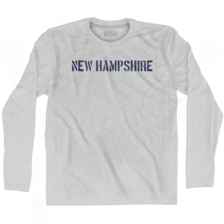 New Hampshire State Stencil Adult Cotton Long Sleeve T-Shirt - Grey Heather