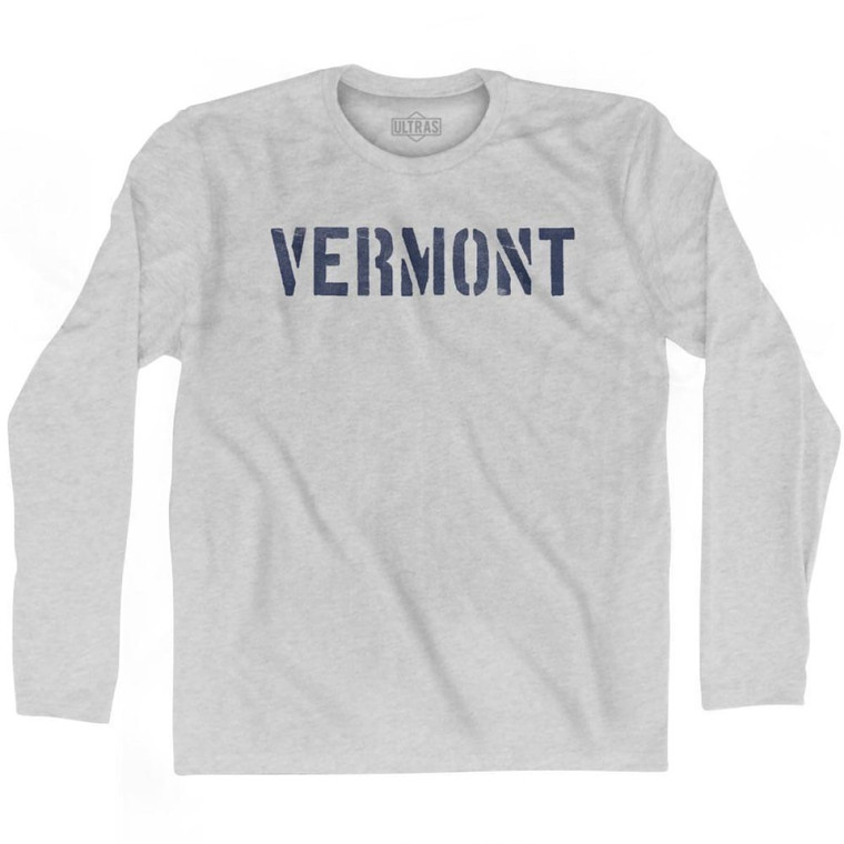 Vermont State Stencil Adult Cotton Long Sleeve T-Shirt - Grey Heather