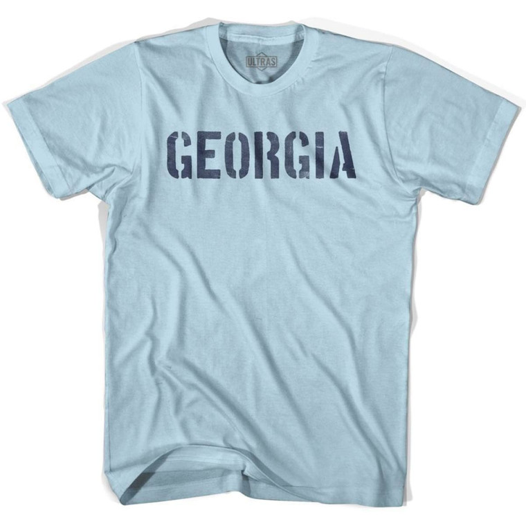 Georgia State Stencil Adult Cotton T-Shirt - Light Blue