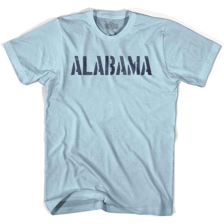 Alabama State Stencil Adult Cotton T-Shirt - Light Blue