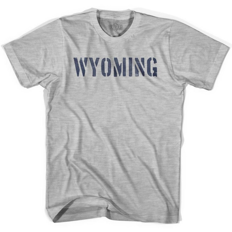 Wyoming State Stencil Adult Cotton T-Shirt - Grey Heather