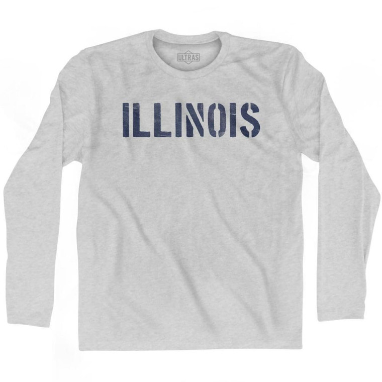 Illinois State Stencil Adult Cotton Long Sleeve T-Shirt - Grey Heather