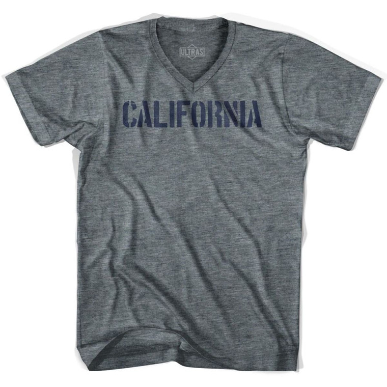 California State Stencil Adult Tri-Blend V-neck Womens T-shirt - Athletic Grey
