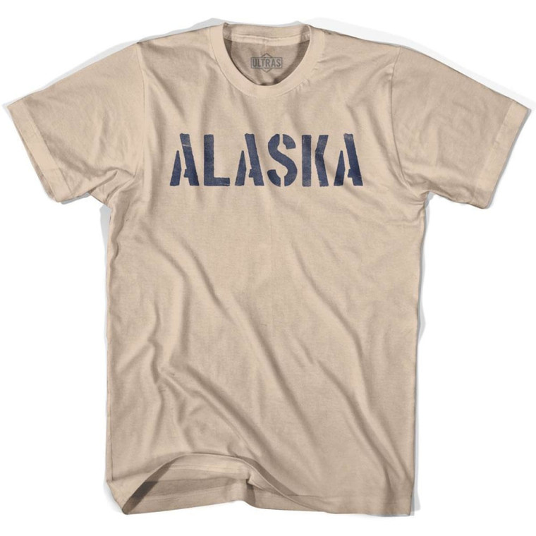 Alaska State Stencil Adult Cotton T-Shirt - Creme
