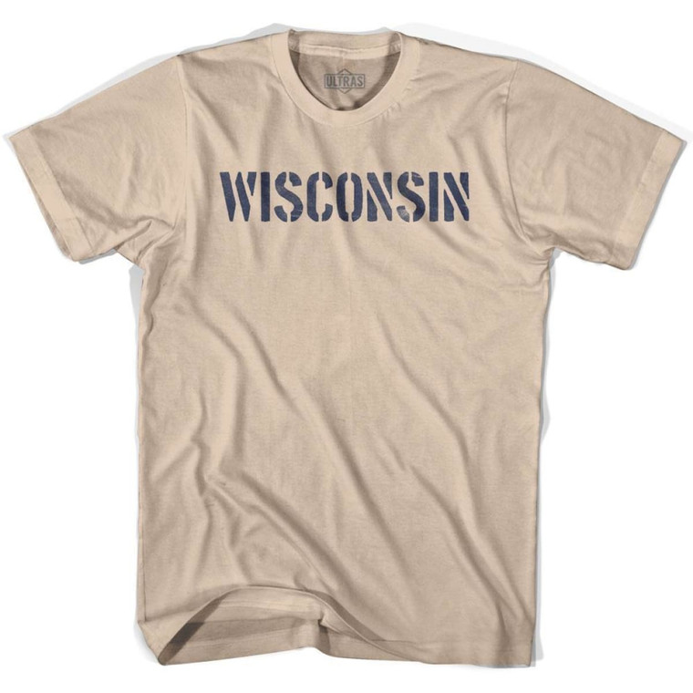 Wisconsin State Stencil Adult Cotton T-Shirt - Creme