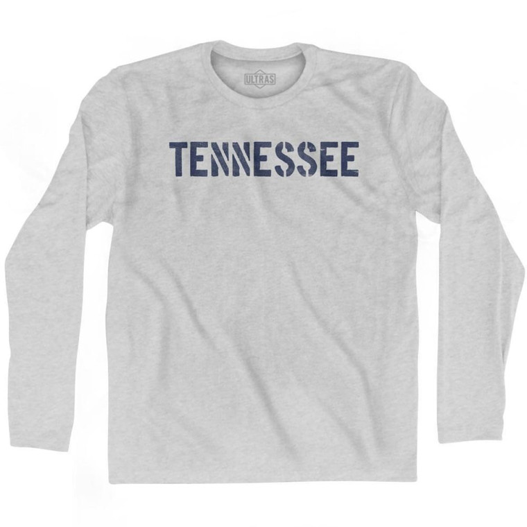 Tennessee State Stencil Adult Cotton Long Sleeve T-Shirt - Grey Heather