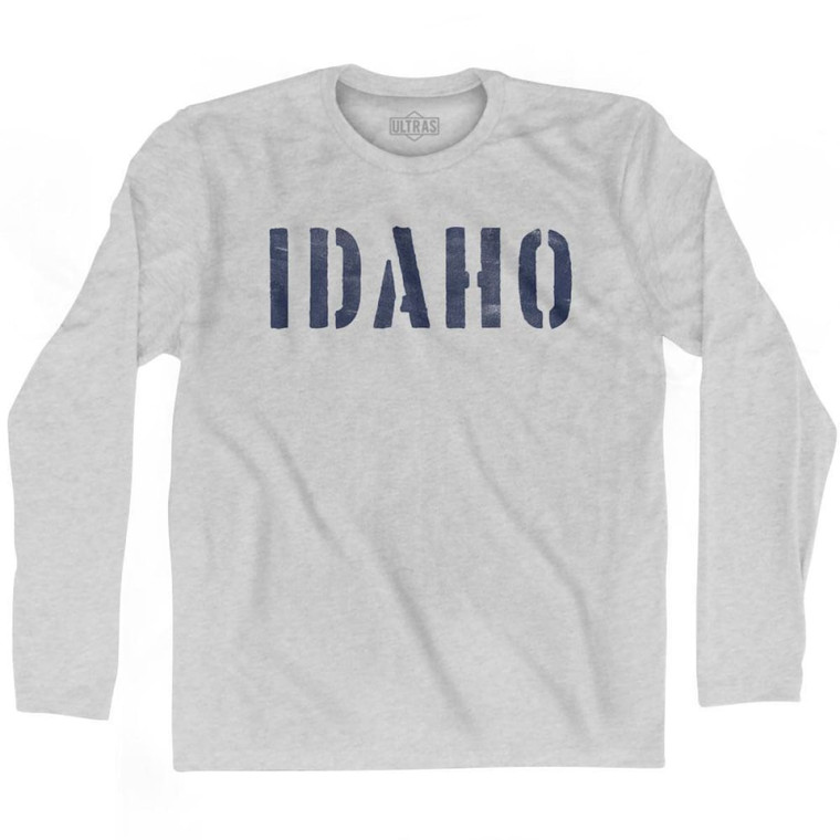 Idaho State Stencil Adult Cotton Long Sleeve T-Shirt - Grey Heather