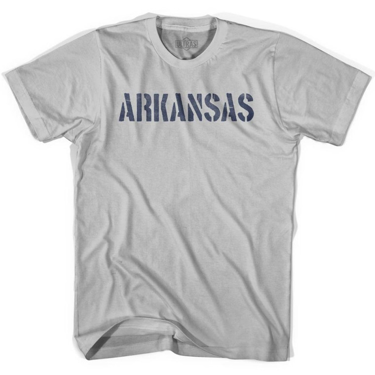 Arkansas State Stencil Adult Cotton T-Shirt - Cool Grey