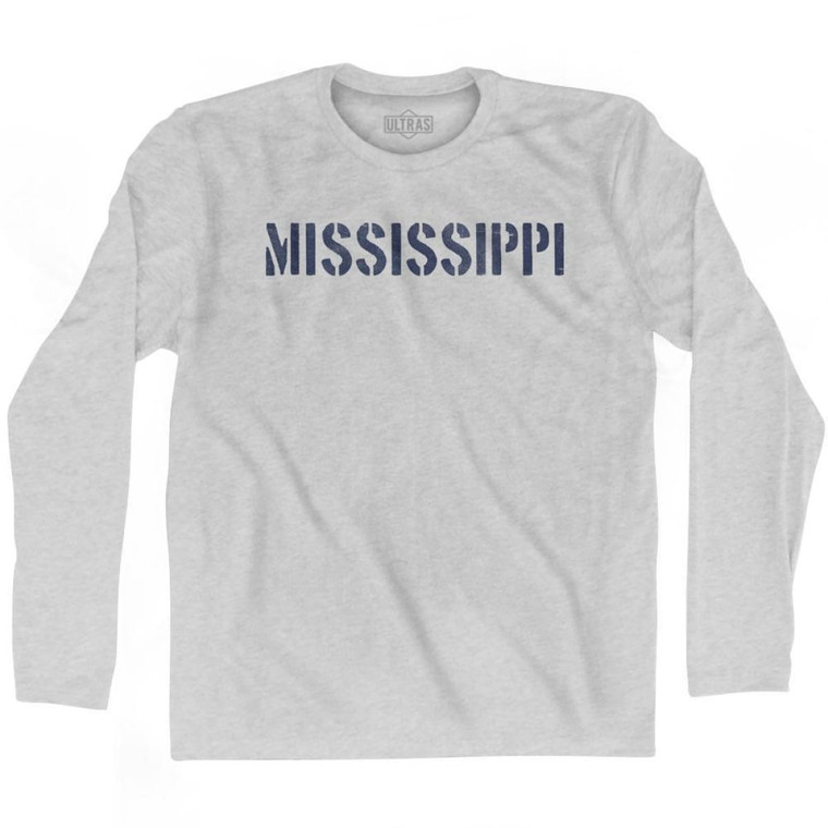 Mississippi State Stencil Adult Cotton Long Sleeve T-Shirt - Grey Heather