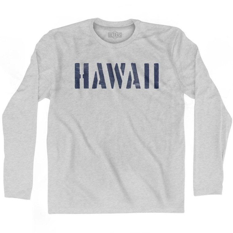 Hawaii State Stencil Adult Cotton Long Sleeve T-Shirt - Grey Heather
