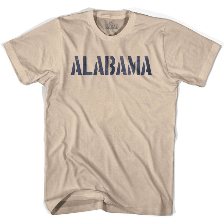 Alabama State Stencil Adult Cotton T-Shirt - Creme