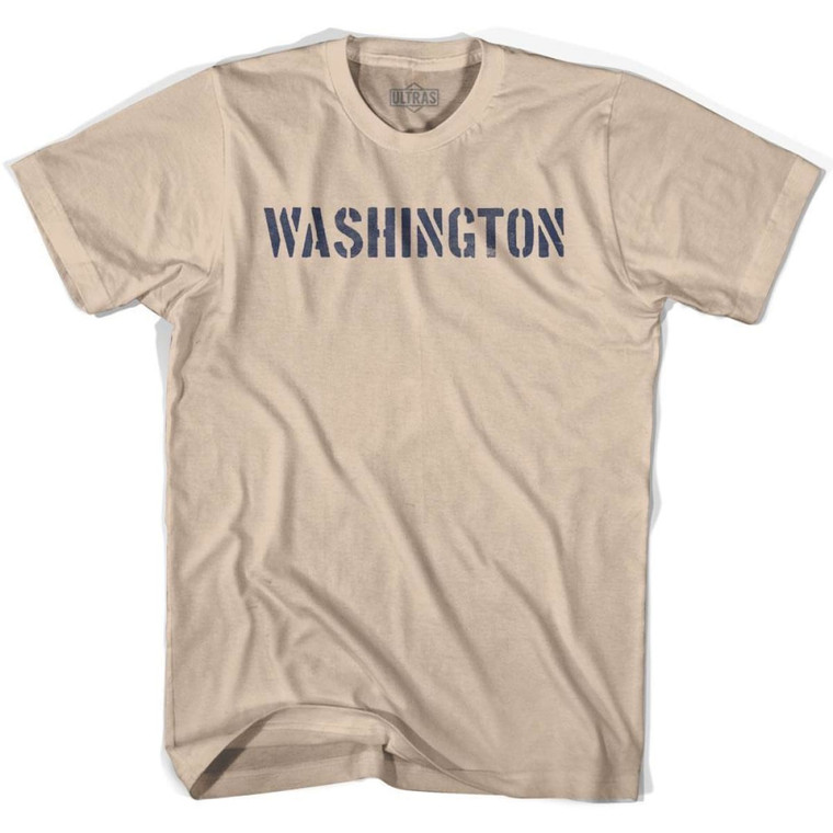 Washington State Stencil Adult Cotton T-Shirt - Creme