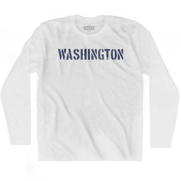Washington State Stencil Adult Cotton Long Sleeve T-shirt - White