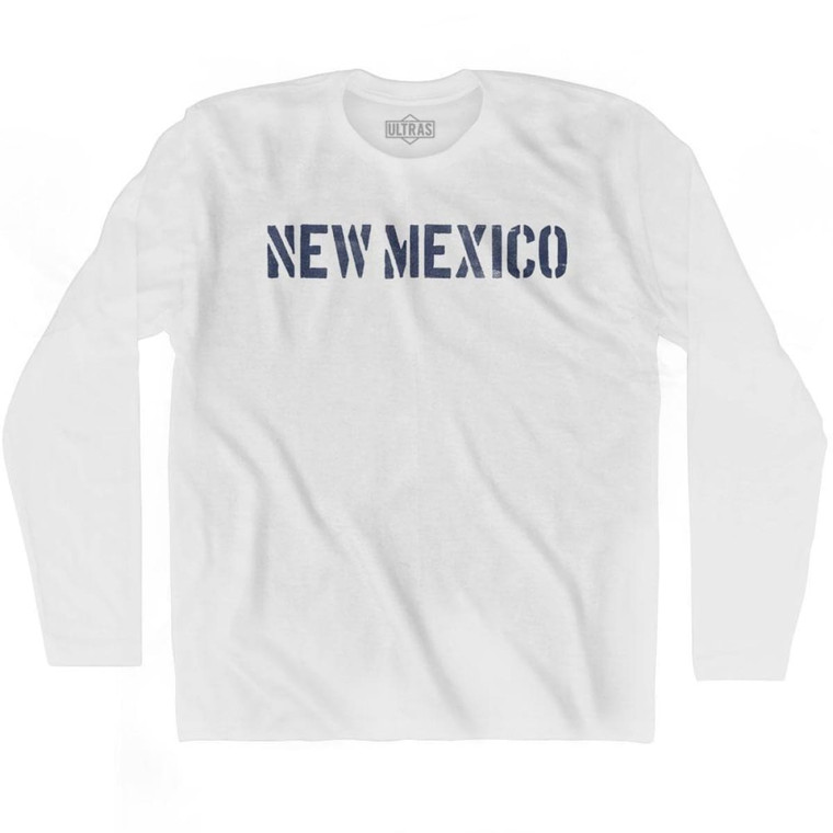 New Mexico State Stencil Adult Cotton Long Sleeve T-shirt - White