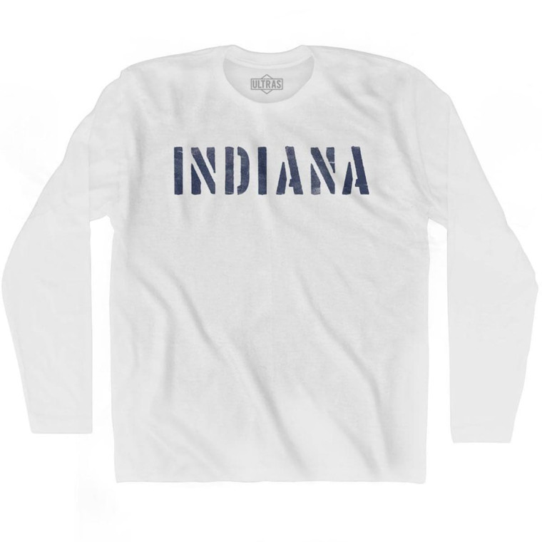 Indiana State Stencil Adult Cotton Long Sleeve T-shirt - White