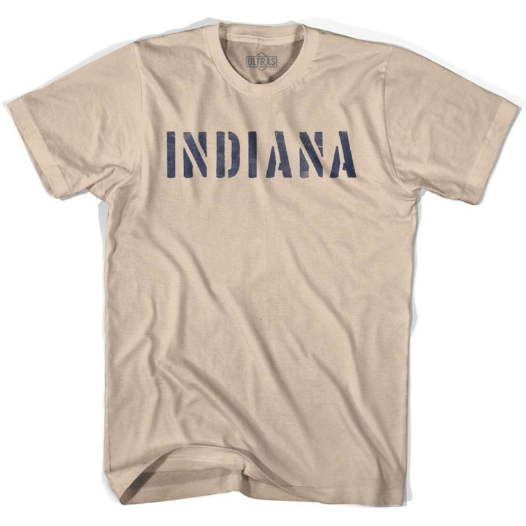 Indiana State Stencil Adult Cotton T-Shirt - Creme