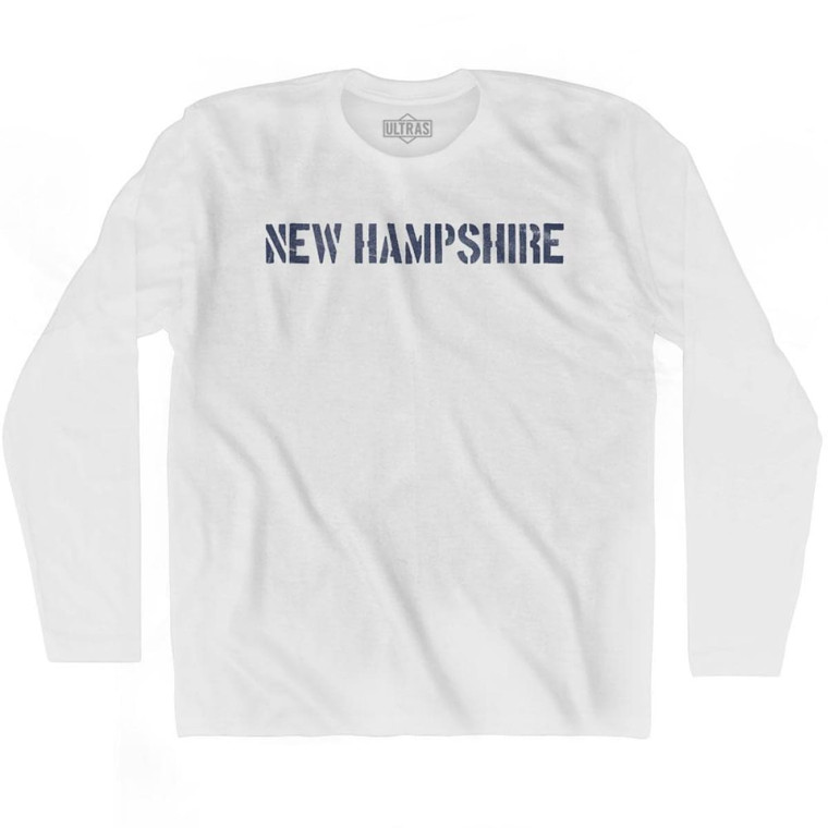 New Hampshire State Stencil Adult Cotton Long Sleeve T-shirt - White