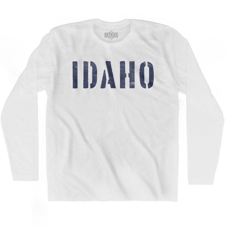 Idaho State Stencil Adult Cotton Long Sleeve T-shirt - White
