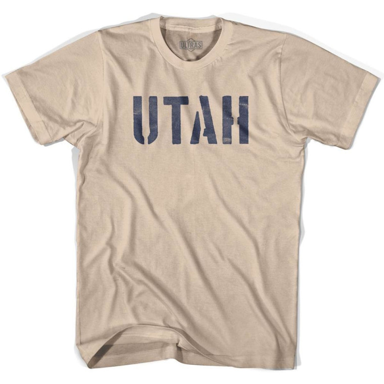 Utah State Stencil Adult Cotton T-Shirt - Creme