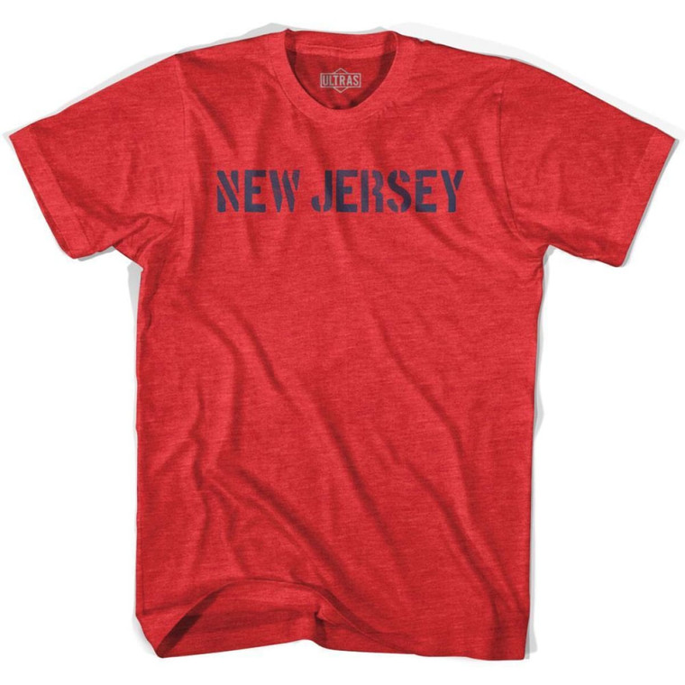 New Jersey State Stencil Adult Tri-Blend T-Shirt - Heather Red