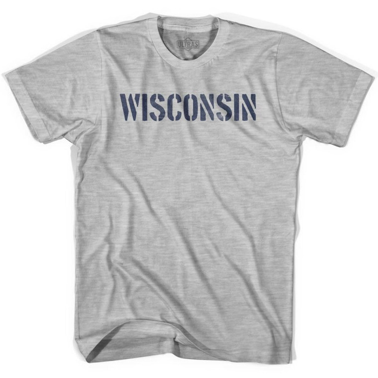 Wisconsin State Stencil Womens Cotton T-Shirt - Grey Heather