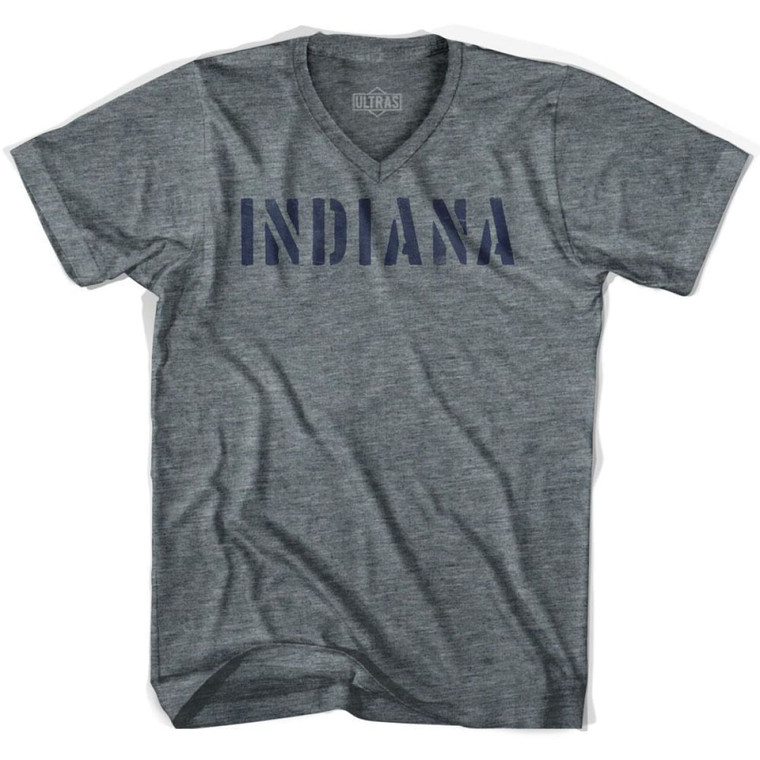 Indiana State Stencil Adult Tri-Blend V-neck Womens T-shirt - Athletic Grey