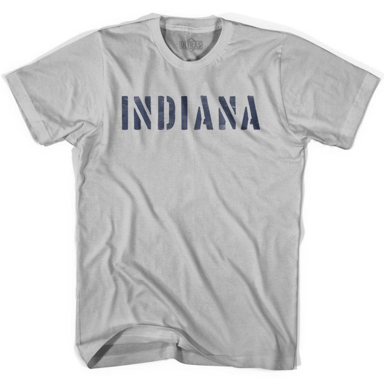 Indiana State Stencil Adult Cotton T-Shirt - Cool Grey