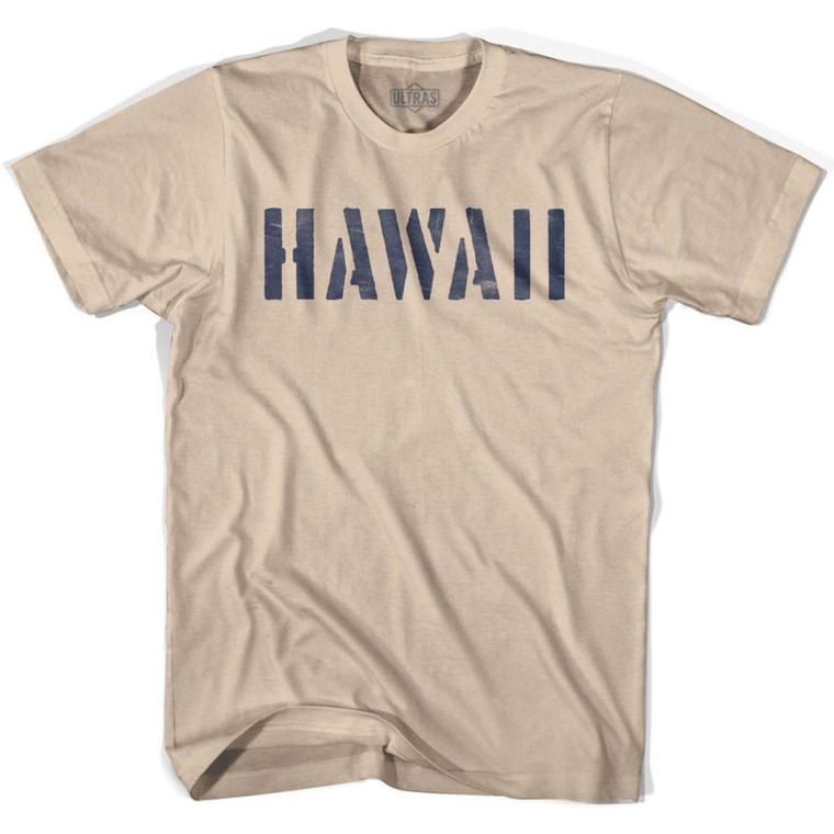 Hawaii State Stencil Adult Cotton T-Shirt - Creme