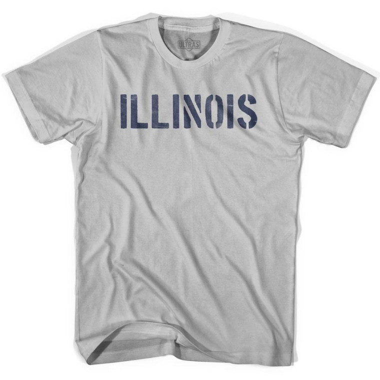 Illinois State Stencil Adult Cotton T-Shirt - Cool Grey