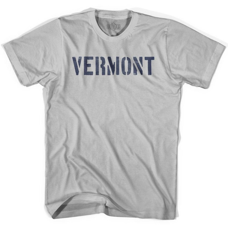 Vermont State Stencil Adult Cotton T-Shirt - Cool Grey