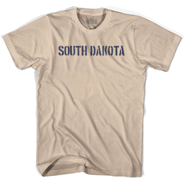 South Dakota State Stencil Adult Cotton T-Shirt - Creme
