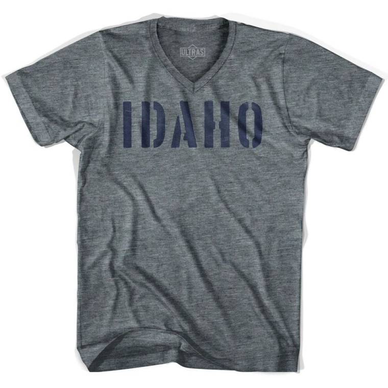 Idaho State Stencil Adult Tri-Blend V-neck Womens T-shirt - Athletic Grey